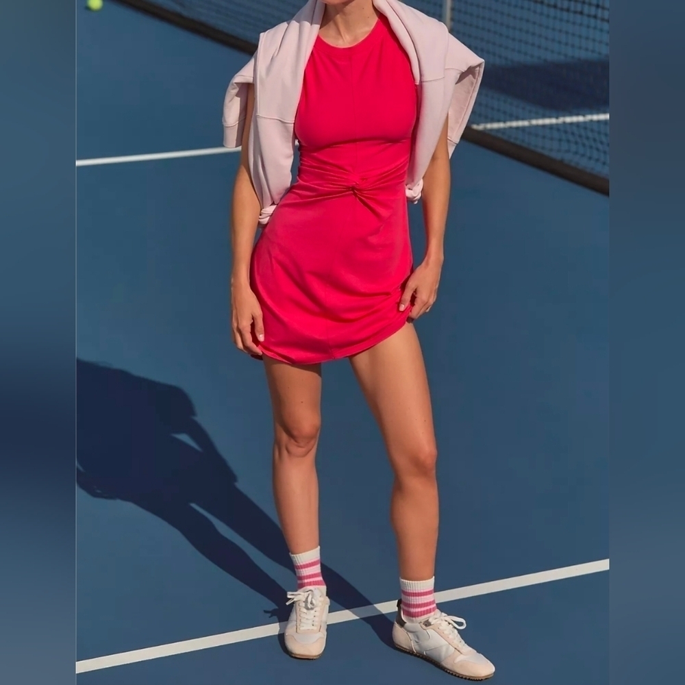 Daily Practice Twist-Front Mini Dress in Raspberry - Picture 4 of 11